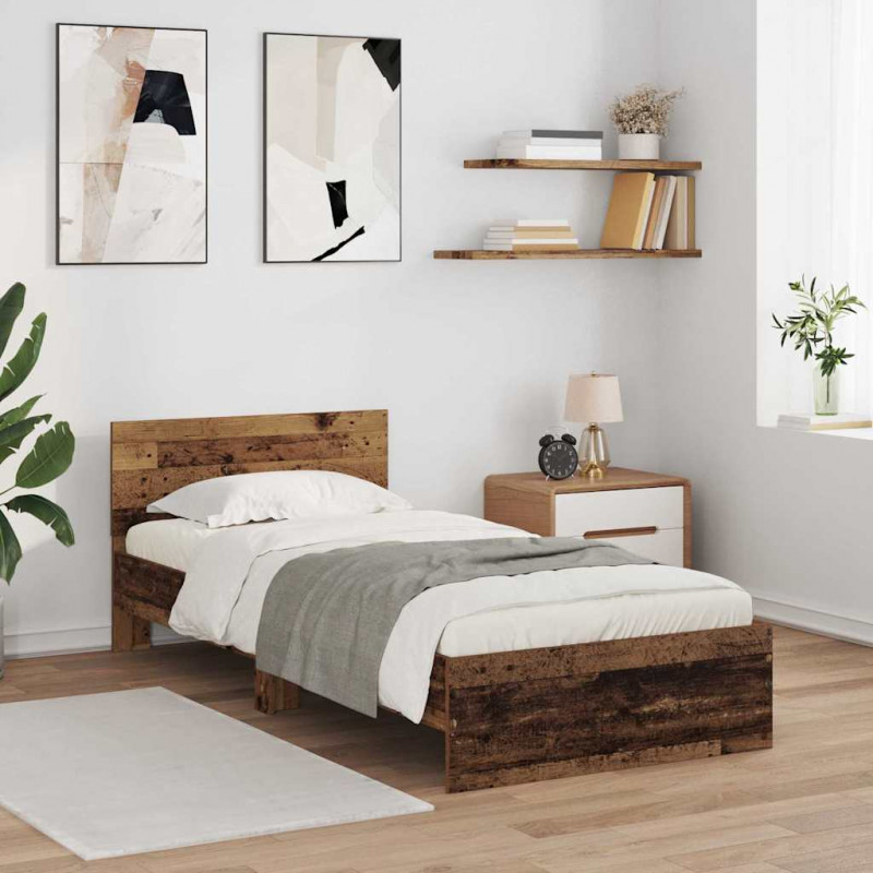 Ramka łóżka Stare drewno 90 x 200 cm Materiał drewnopochodny