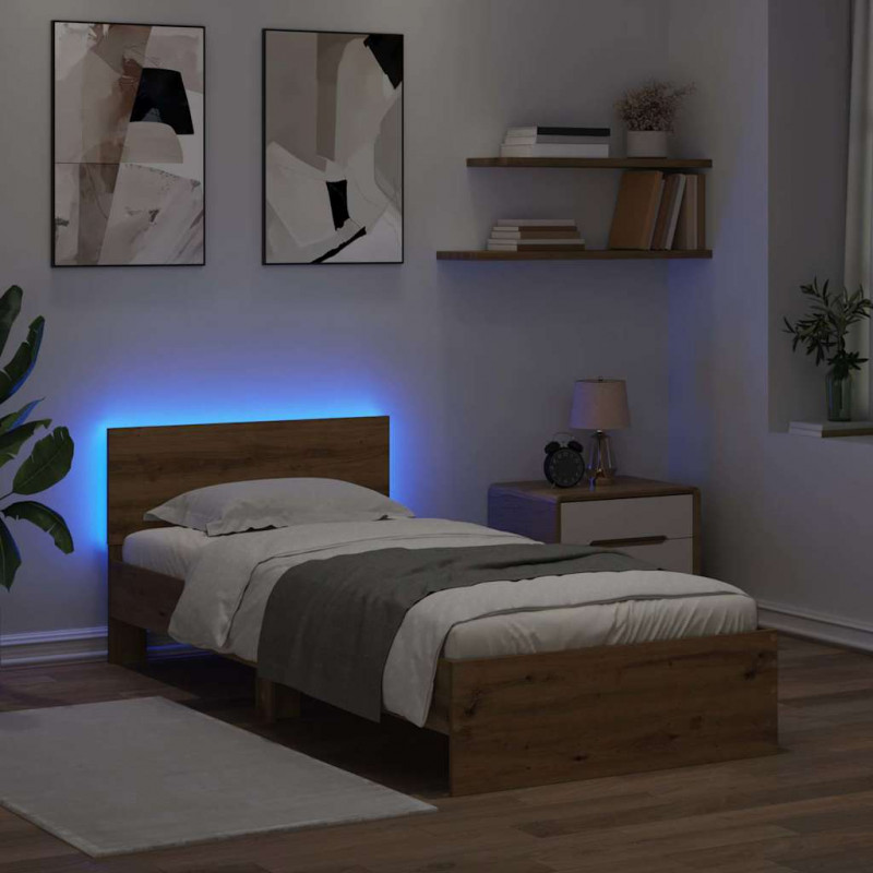 Ramka łóżka Ze LED Lights Dąb rzemieślniczy 90 x 190 cm