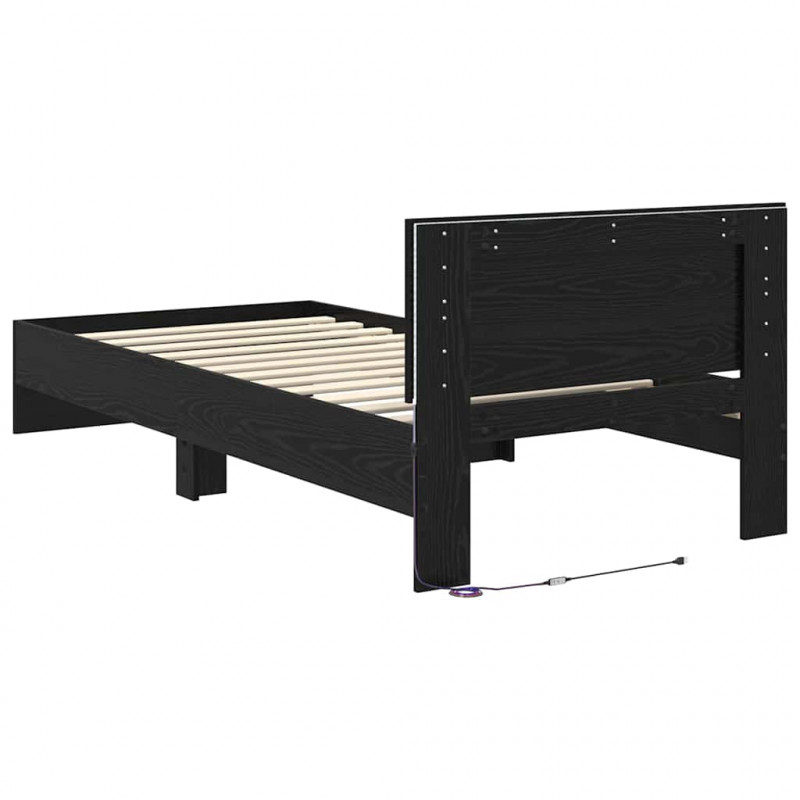 Ramka łóżka Czarny Dąb 90 x 190 cm Materiał drewnopochodny