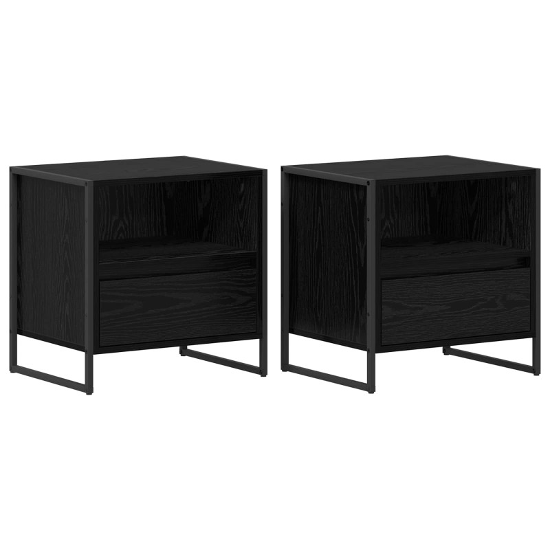 Stolik nocny z szufladą 2 pcs Czarny Dąb 50 x 39,5 x 50 cm