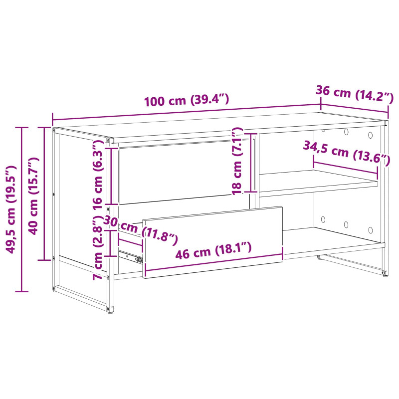 Szafka pod telewizor Dąb rzemieślniczy 100 x 36 x 49,5 cm