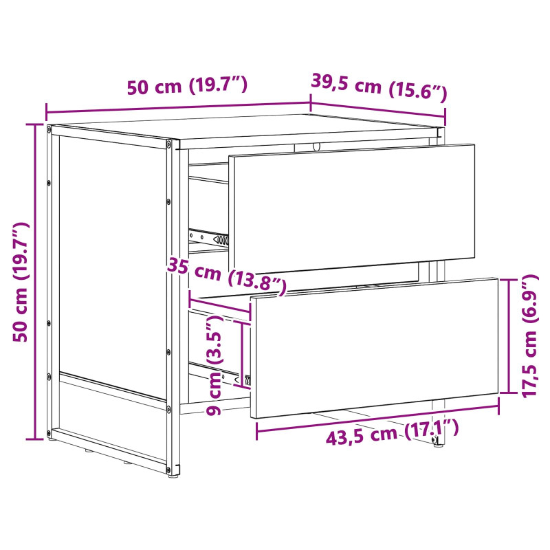 Stolik nocny z szufladą 2 pcs Sonoma 50 x 39.5 x 50 cm