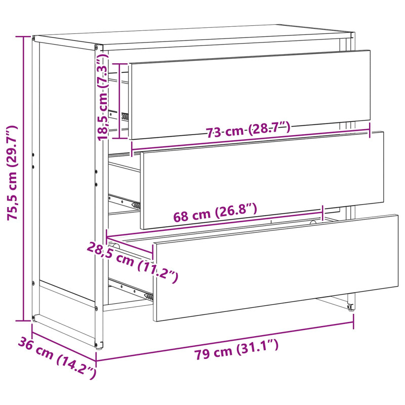 Bufet Szary Sonoma 79 x 36 x 75.5 cm Materiał drewnopochodny