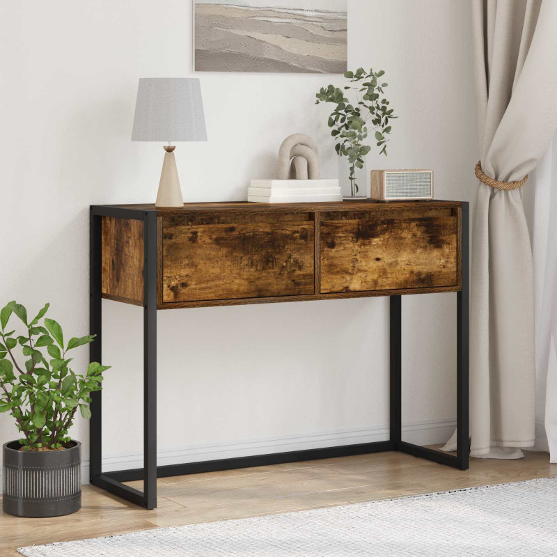 Stolik końcowy z szufladą Dąb dymny 100 x 36 x 75 cm