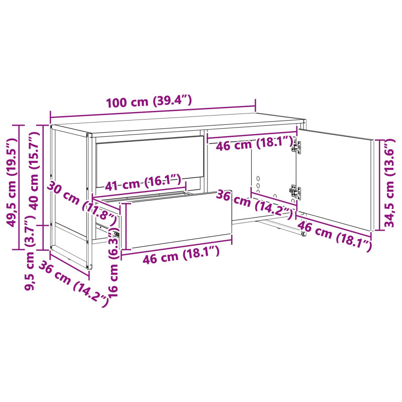 Szafka pod telewizor z szufladą Czarny Dąb 100 x 36 x 49.5 cm