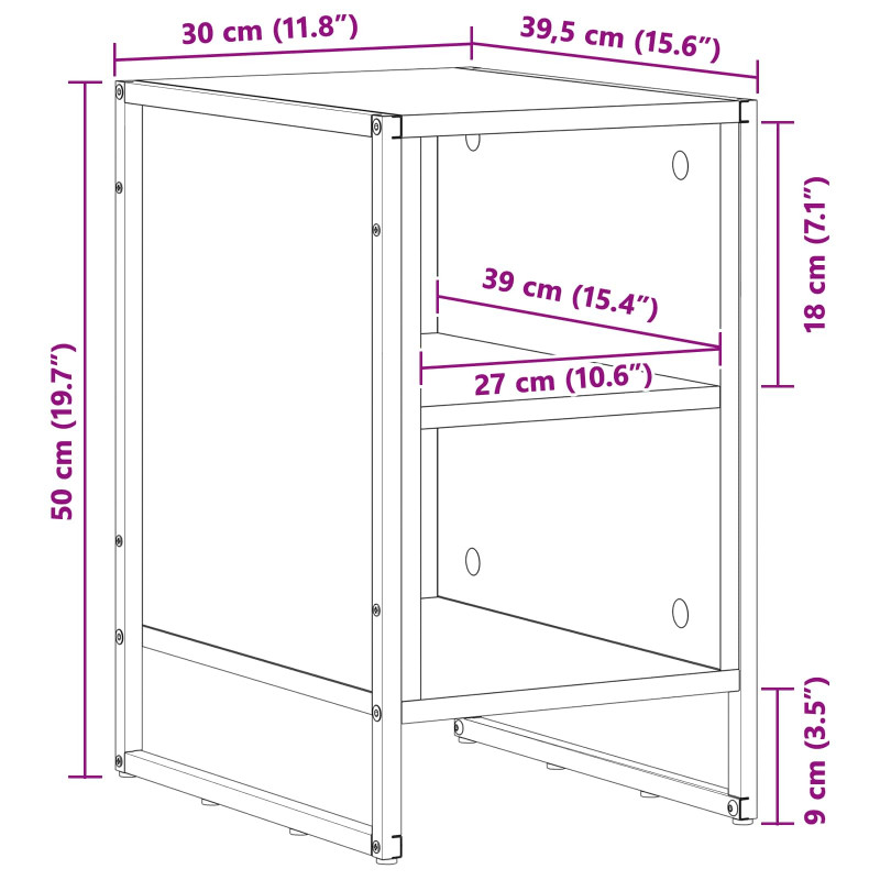 Stolik nocny 2 pcs Czarny Dąb 39.5 x 30 x 50 cm