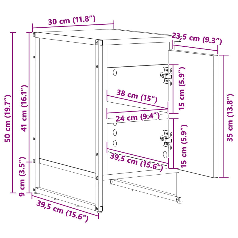 Stolik nocny 2 pcs Dąb dymny 39,5 x 30 x 50 cm