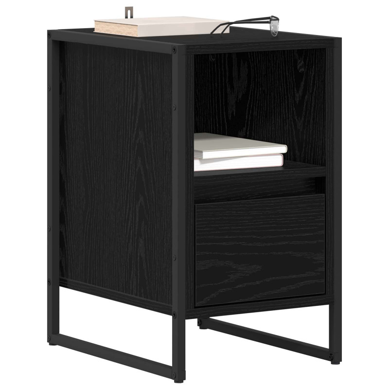 Stolik nocny z szufladą 2 pcs Czarny Dąb 39,5 x 30 x 50 cm