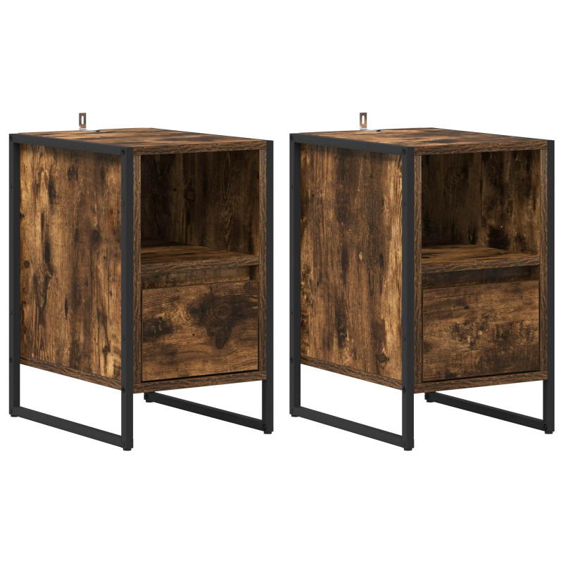 Stolik nocny z szufladą 2 pcs Dąb dymny 39,5 x 30 x 50 cm