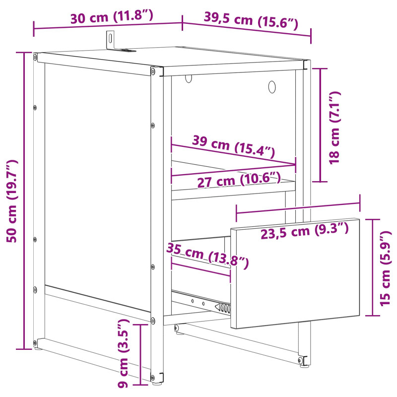 Stolik nocny z szufladą 2 pcs Szary Sonoma 39,5 x 30 x 50 cm