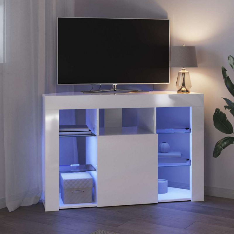 Kątowa szafka LED pod telewizor Błyszcząca biel 100x40x68cm