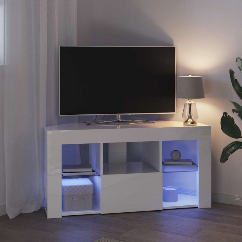 Kątowa szafka LED pod telewizor Błyszcząca biel