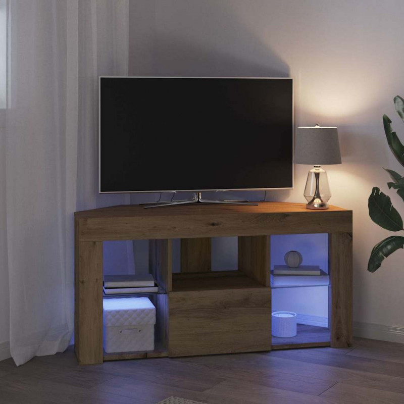 Kątowa szafka LED pod telewizor Dąb rzemieślniczy