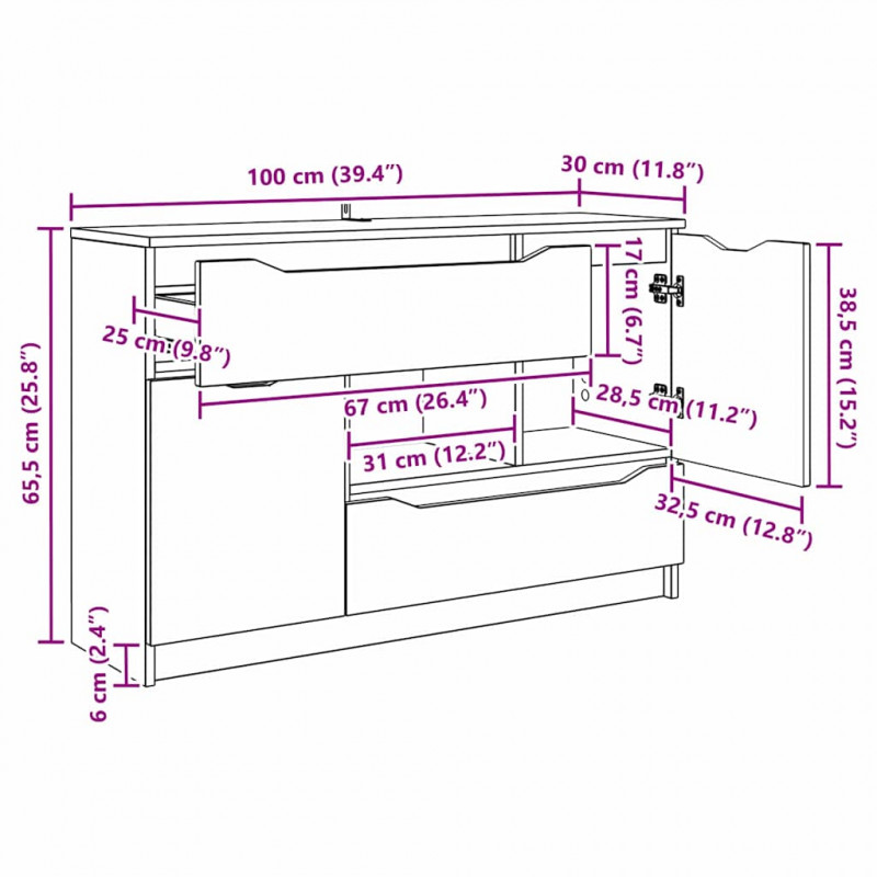 Bufet Dąb Sonoma 100 x 30 x 65,6 Materiał drewnopochodny