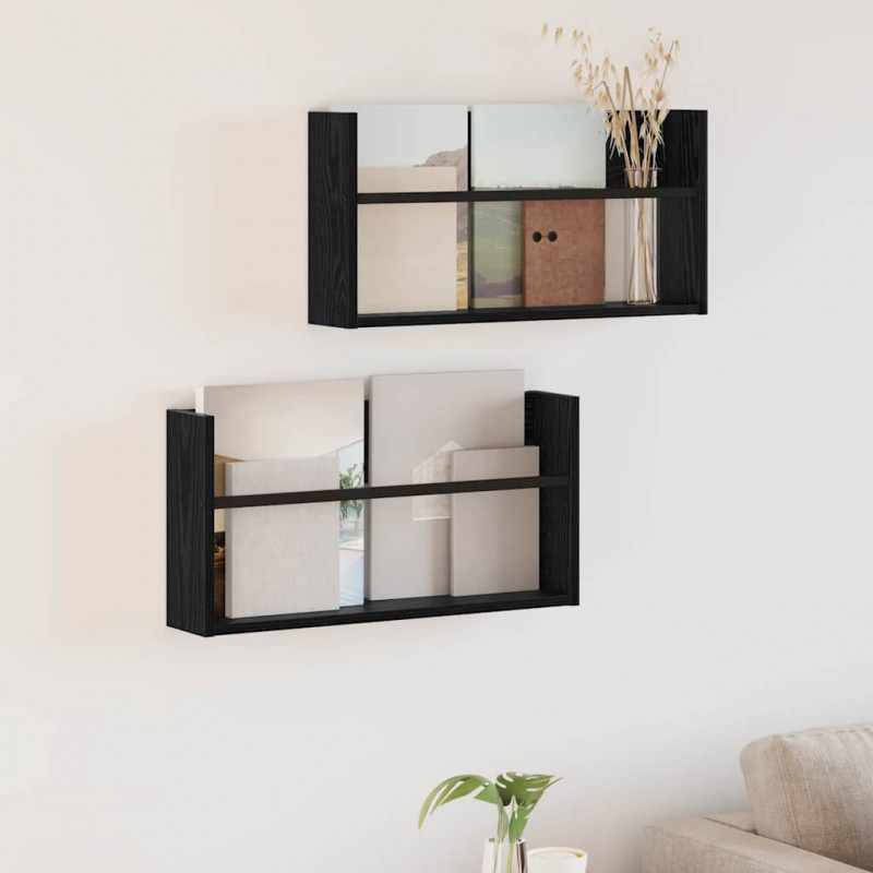 Regał na gazety z półką 2 pcs Czarny Dąb 60 x 12 x 30 cm
