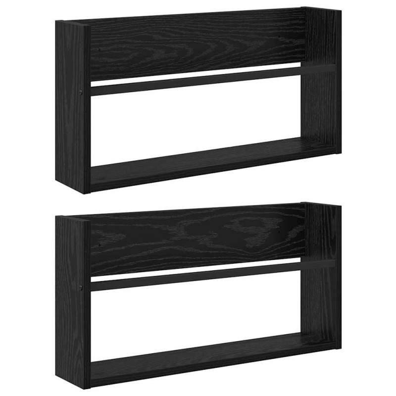 Regał na gazety z półką 2 pcs Czarny Dąb 60 x 12 x 30 cm