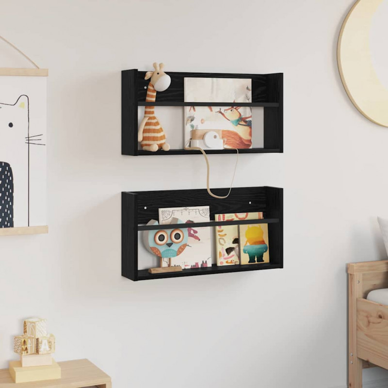 Regał na gazety z półką 2 pcs Czarny Dąb 60 x 12 x 30 cm