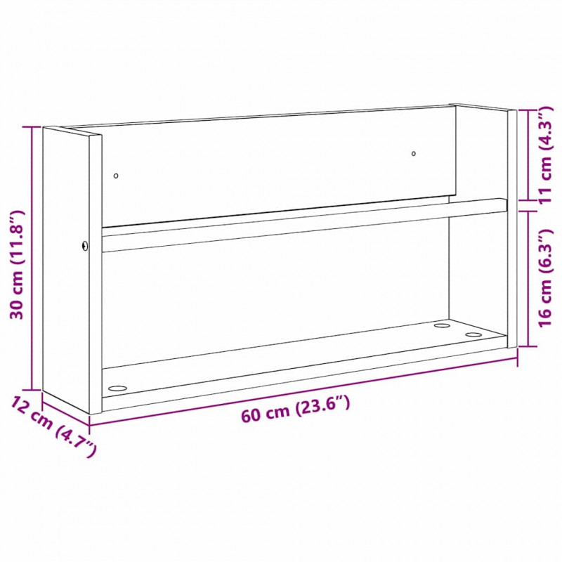 Regał na gazety z półką 2 pcs Czarny Dąb 60 x 12 x 30 cm