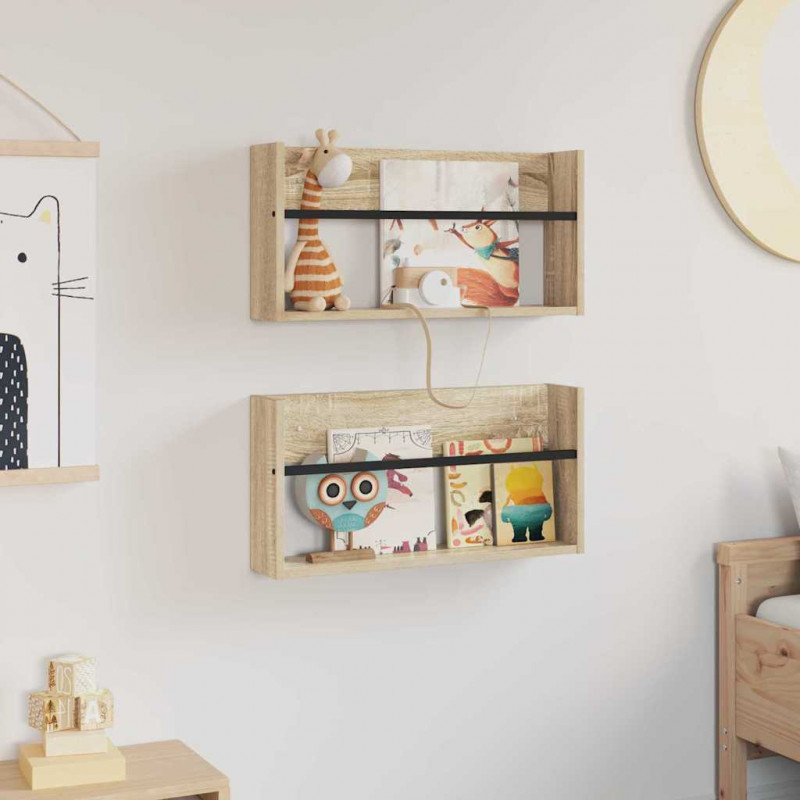 Regał na gazety z półką 2 pcs Dąb Sonoma 60 x 12 x 30 cm