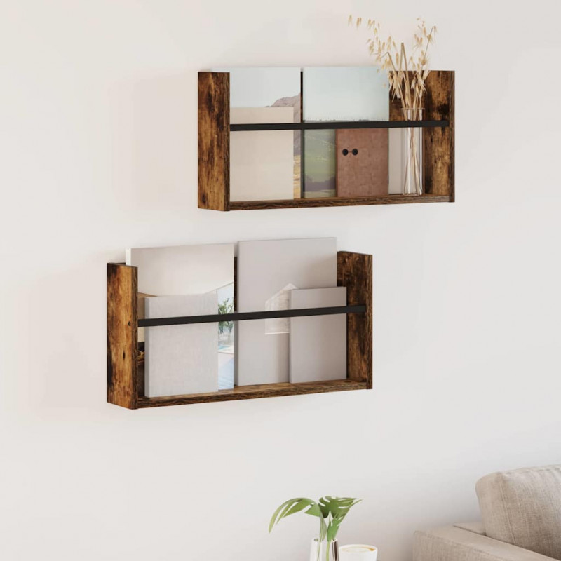 Regał na gazety z półką 2 pcs Dąb wędzony 60 x 12 x 30 cm