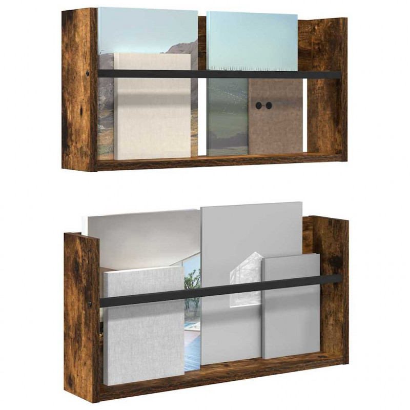 Regał na gazety z półką 2 pcs Dąb wędzony 60 x 12 x 30 cm
