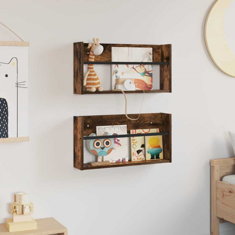 Regał na gazety z półką 2 pcs Dąb wędzony 60 x 12 x 30 cm