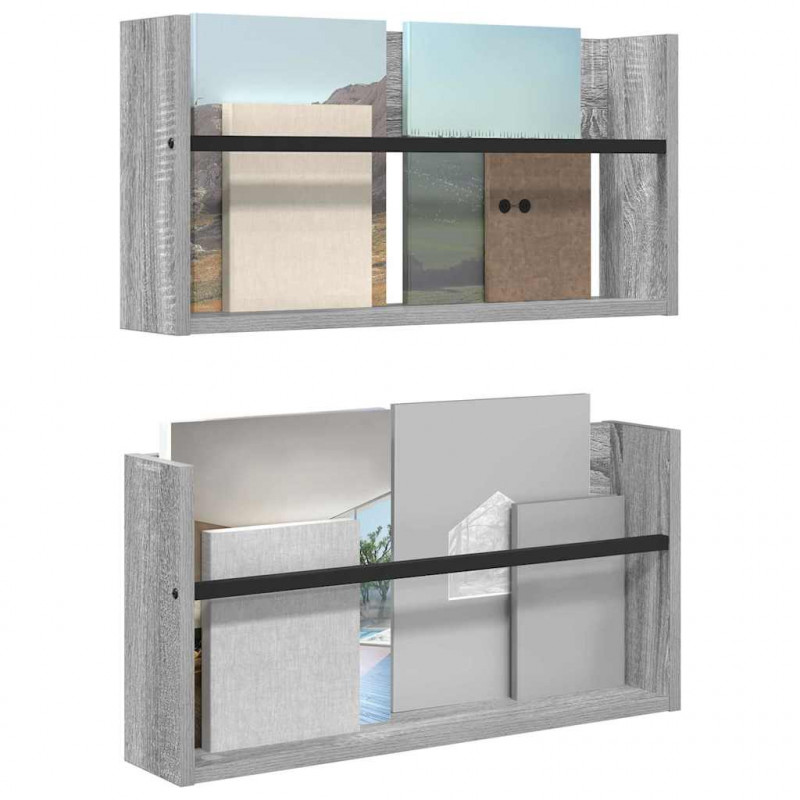 Regał na gazety z półką 2 pcs Szary Sonoma 60 x 12 x 30 cm