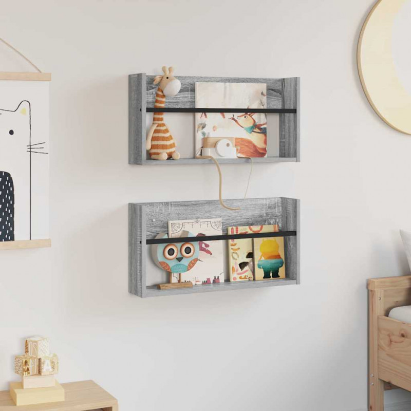 Regał na gazety z półką 2 pcs Szary Sonoma 60 x 12 x 30 cm