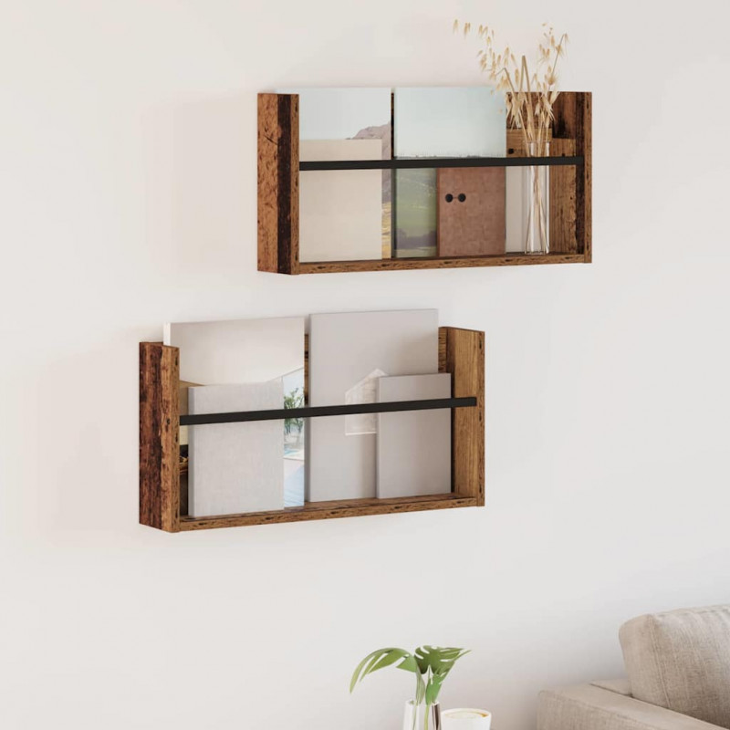 Regał na gazety z półką 2 pcs Stare drewno 60 x 12 x 30 cm