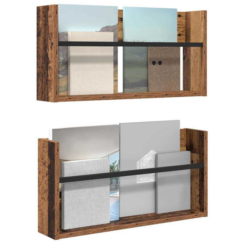 Regał na gazety z półką 2 pcs Stare drewno 60 x 12 x 30 cm