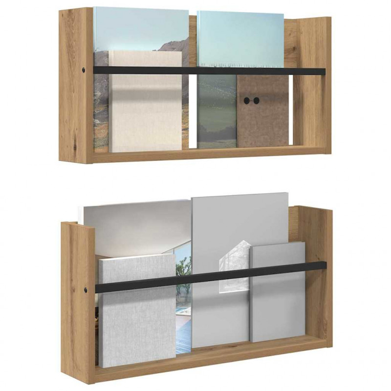 Regał na gazety z półką 2 pcs Dąb rzemieślniczy 60 x 12 x 30 cm