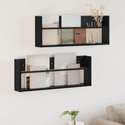 Regał na gazety z półką 2 pcs Czarny Dąb 80 x 12 x 30 cm