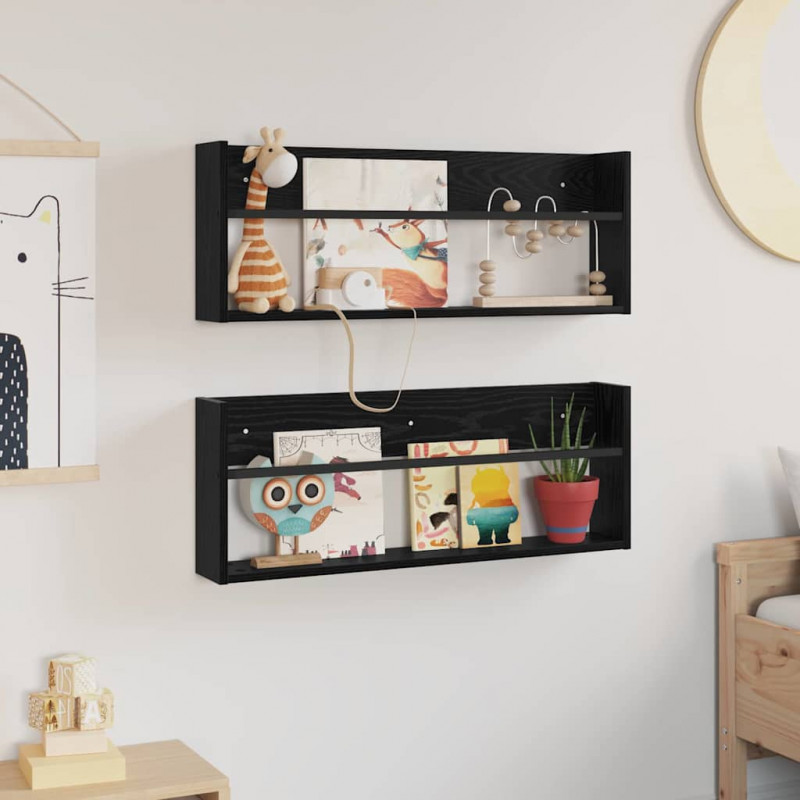 Regał na gazety z półką 2 pcs Czarny Dąb 80 x 12 x 30 cm
