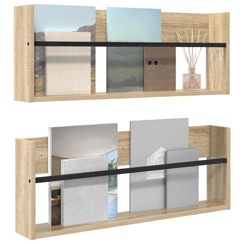 Regał na gazety z półką 2 pcs Dąb Sonoma 80 x 12 x 30 cm