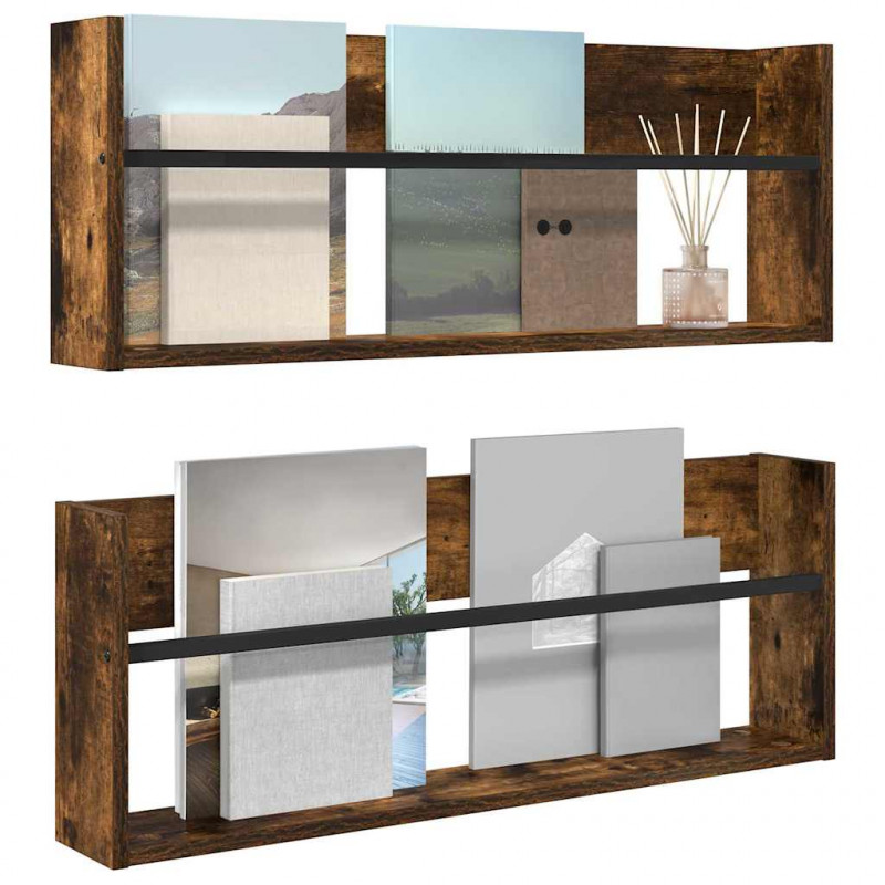 Regał na gazety z półką 2 pcs Dąb wędzony 80 x 12 x 30 cm