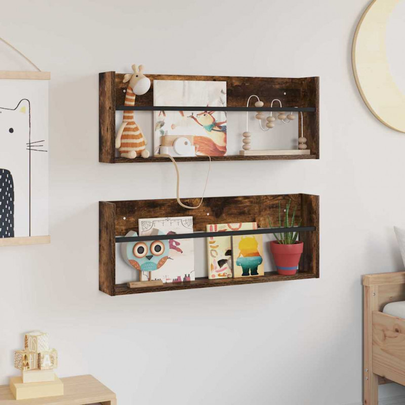 Regał na gazety z półką 2 pcs Dąb wędzony 80 x 12 x 30 cm