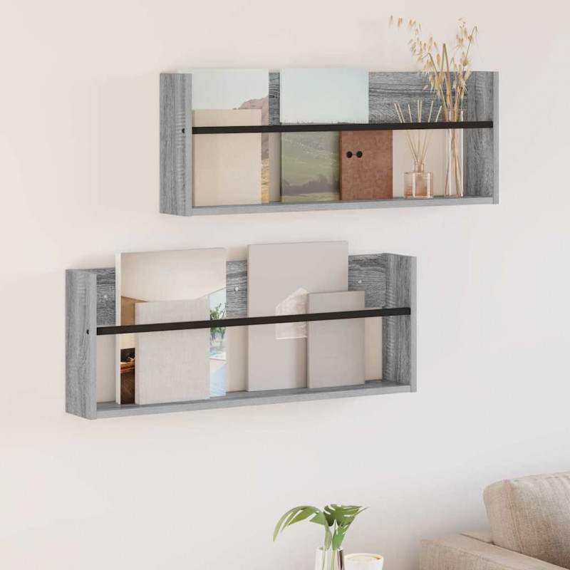 Regał na gazety z półką 2 pcs Szary Sonoma 80 x 12 x 30 cm