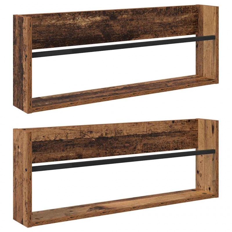 Regał na gazety z półką 2 pcs Stare drewno 80 x 12 x 30 cm