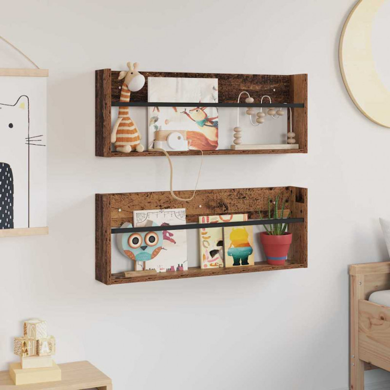 Regał na gazety z półką 2 pcs Stare drewno 80 x 12 x 30 cm