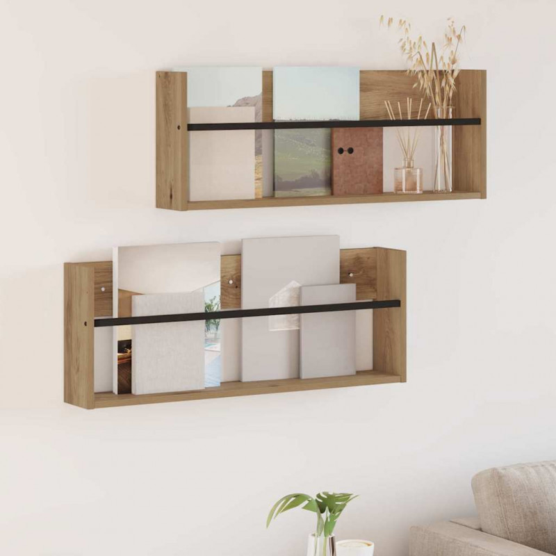 Regał na gazety z półką 2 pcs Dąb rzemieślniczy 80 x 12 x 30 cm
