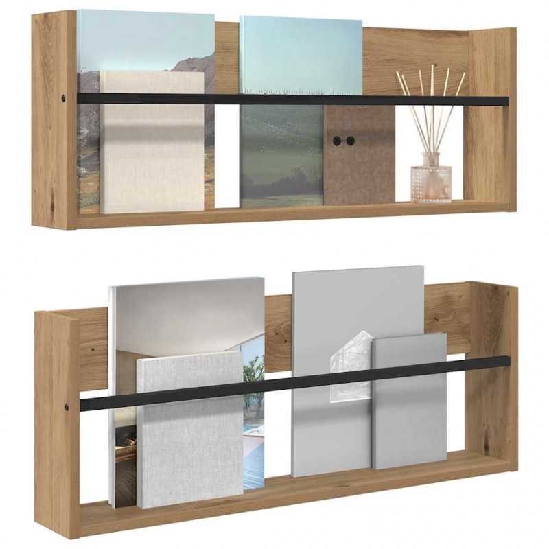Regał na gazety z półką 2 pcs Dąb rzemieślniczy 80 x 12 x 30 cm