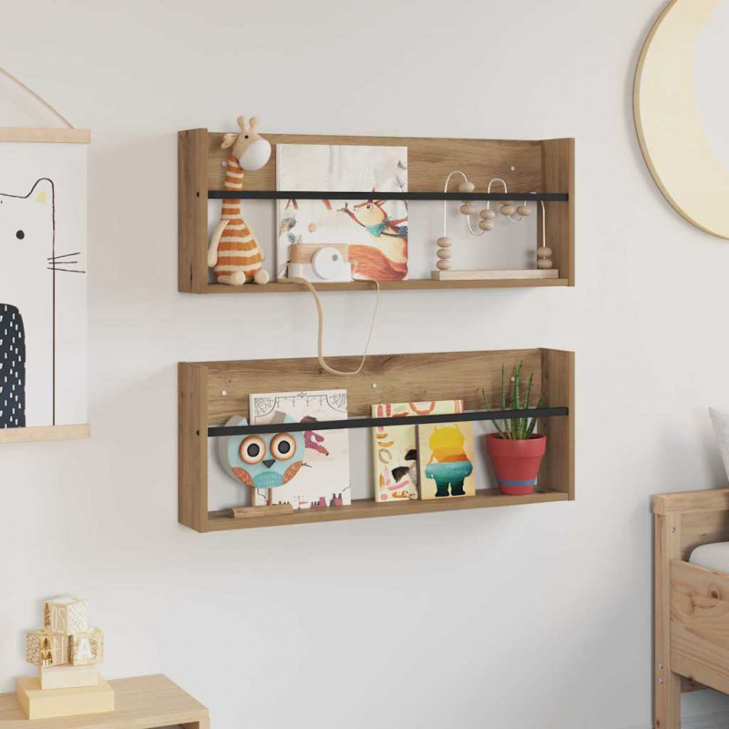 Regał na gazety z półką 2 pcs Dąb rzemieślniczy 80 x 12 x 30 cm