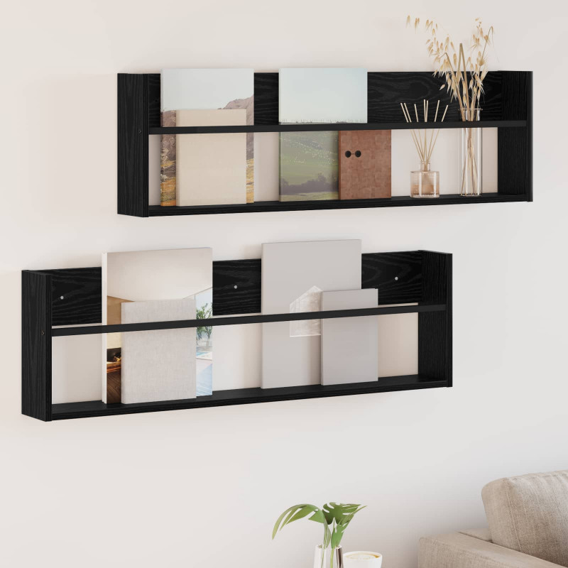 Regał na gazety z półką 2 pcs Czarny Dąb 100 x 12 x 30 cm