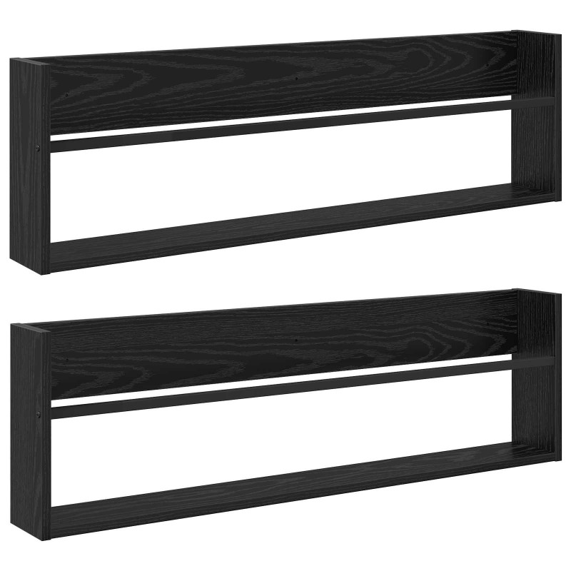 Regał na gazety z półką 2 pcs Czarny Dąb 100 x 12 x 30 cm