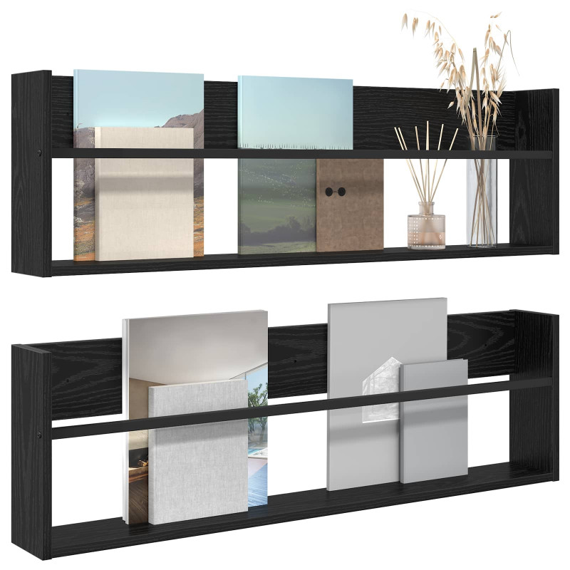 Regał na gazety z półką 2 pcs Czarny Dąb 100 x 12 x 30 cm