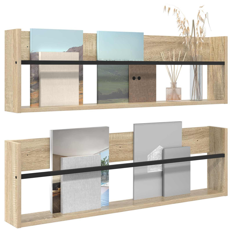 Regał na gazety z półką 2 pcs Dąb Sonoma 100 x 12 x 30 cm