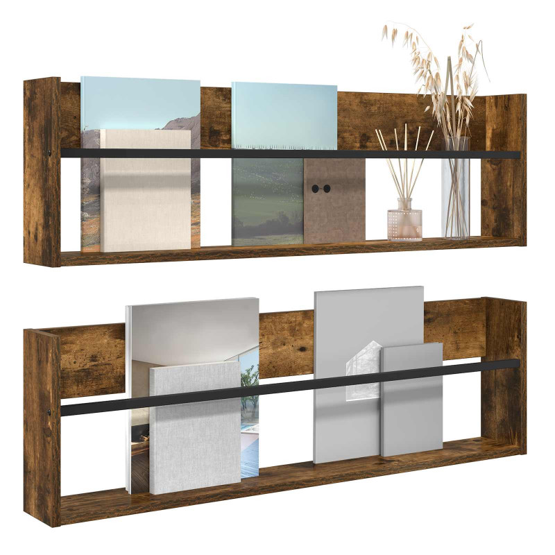 Regał na gazety z półką 2 pcs Dąb wędzony 100 x 12 x 30 cm