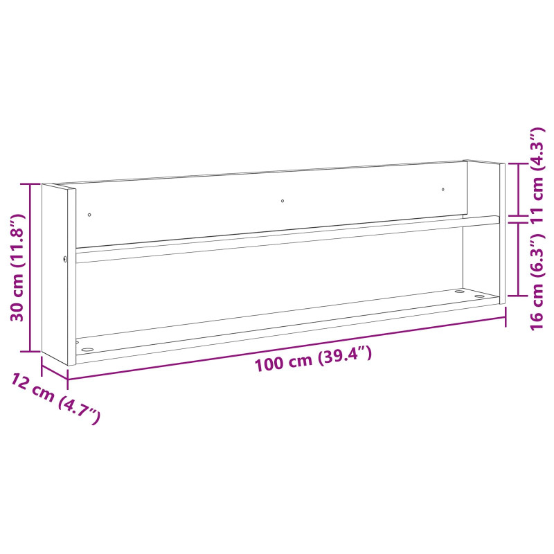 Regał na gazety z półką Szary Sonoma 100 x 12 x 30 cm