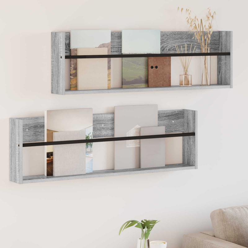 Regał na gazety z półką 2 pcs Szary Sonoma 100 x 12 x 30 cm