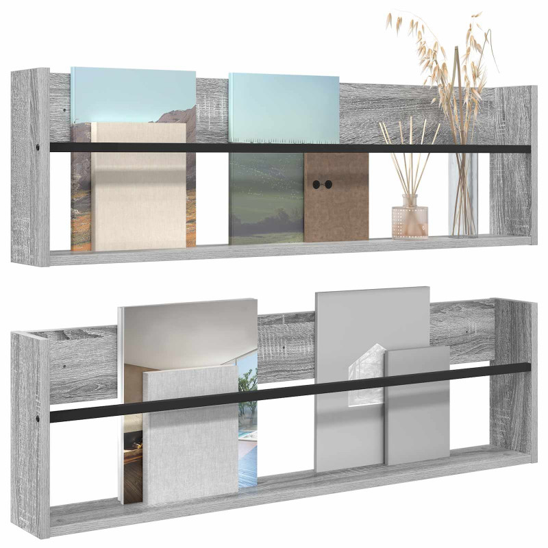 Regał na gazety z półką 2 pcs Szary Sonoma 100 x 12 x 30 cm